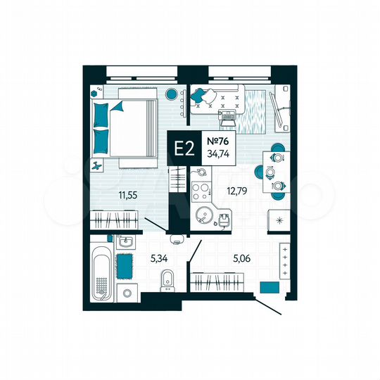 1-к. квартира, 34,7 м², 8/15 эт.