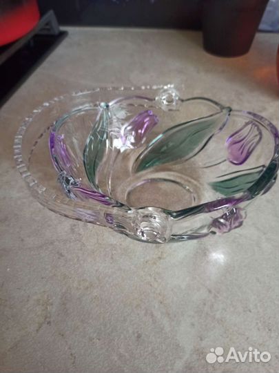 Ваза конфетница цветное стекло