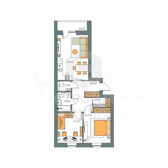 2-к. квартира, 65 м², 1/9 эт.