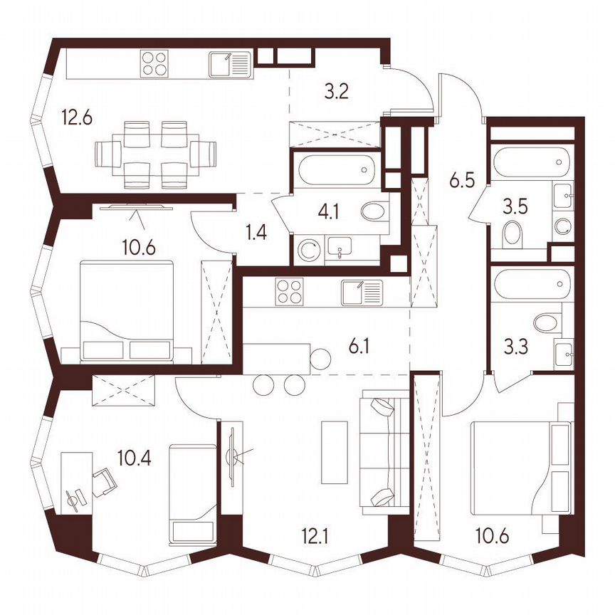 3-к. квартира, 52,5 м², 4/28 эт.