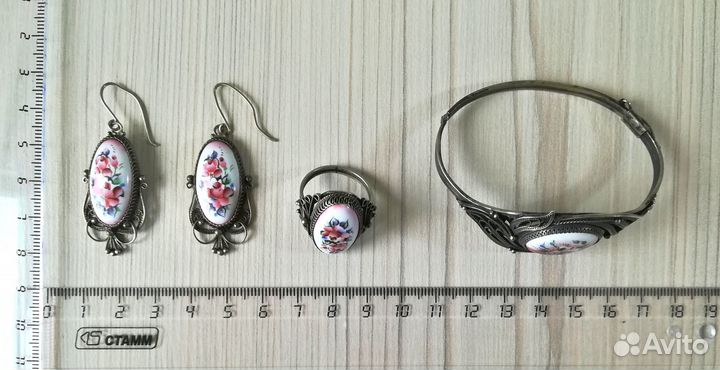 Гарнитур браслет серьги кольцо финифть СССР винтаж
