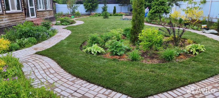 Газон под ключ. Озеленение участка. Рулонный Газон