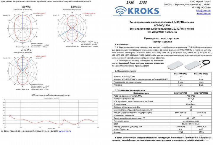 KC5-700/2700 - Широкополосная антенна 2,5-4,8 дБ