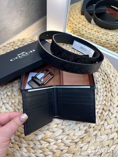 Мужской набор Coach ремень+портмоне