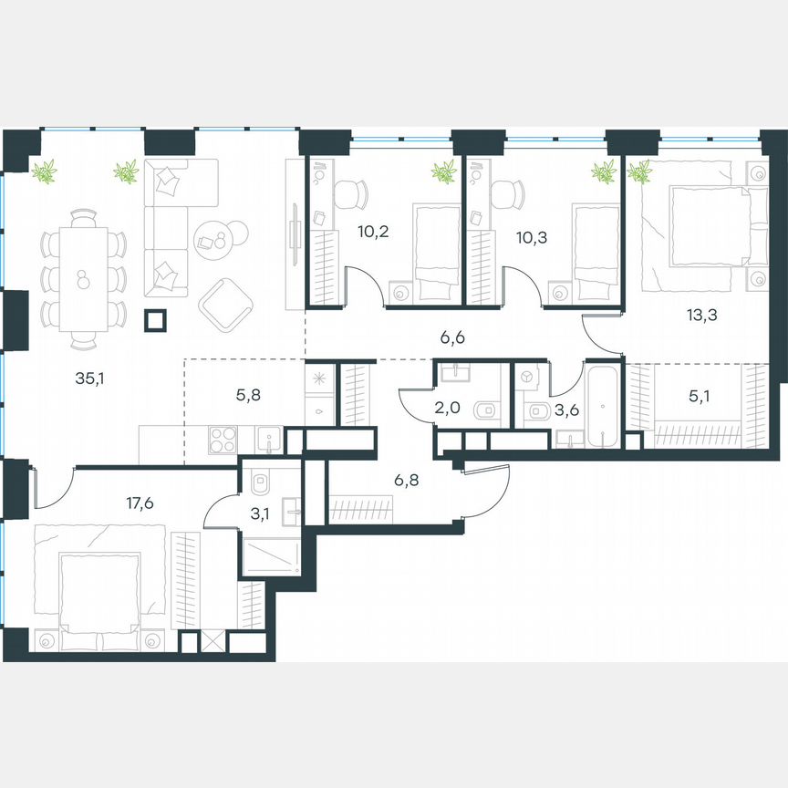 5-к. квартира, 119,5 м², 42/48 эт.