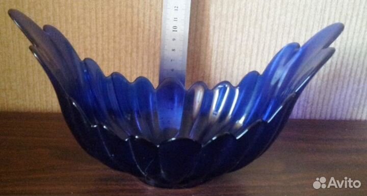 Ваза конфетница синее стекло Гусь Хрустальный