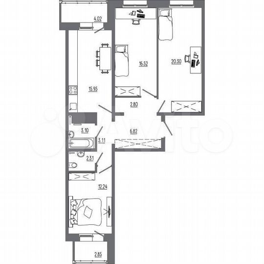 3-к. квартира, 89,6 м², 10/14 эт.