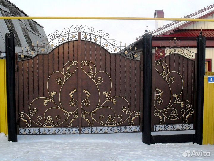 Кованные ворота с калиткой