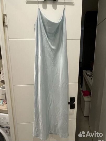 Платье комбинация шелк голубой 44