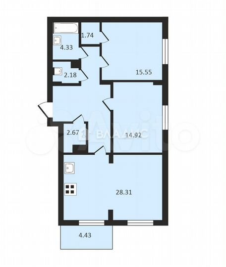 2-к. квартира, 87 м², 4/7 эт.