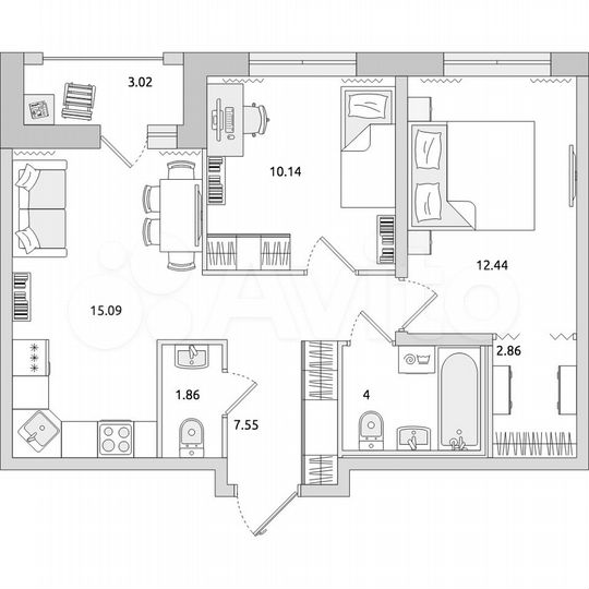 2-к. квартира, 57 м², 8/17 эт.