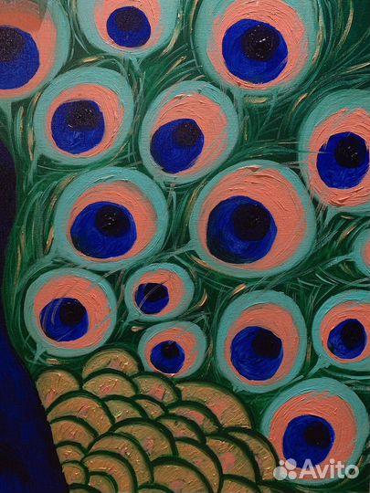 Картина маслом на холсте Павлин, 80х80