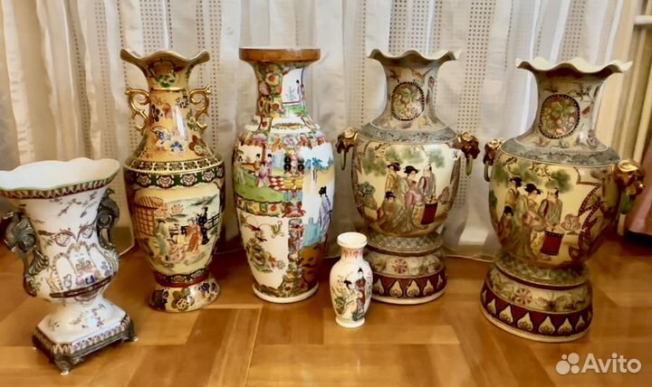 Китайские парные вазы винтаж ручная работа