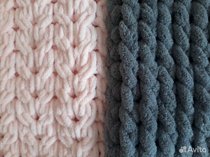 Детский плюшевый плед вязаный из пуффи новый