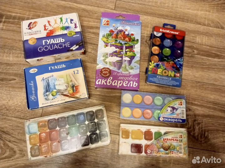 Краски акварельные 5 штук Гуашь 2 штуки