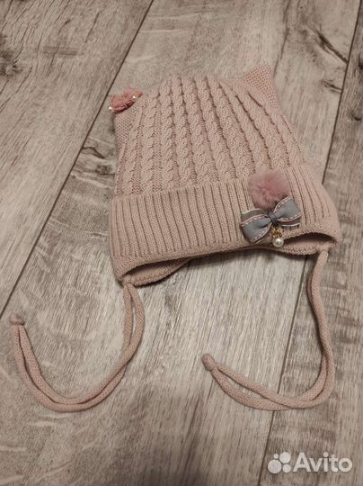 Шапка зимняя на девочку 3-8 мес