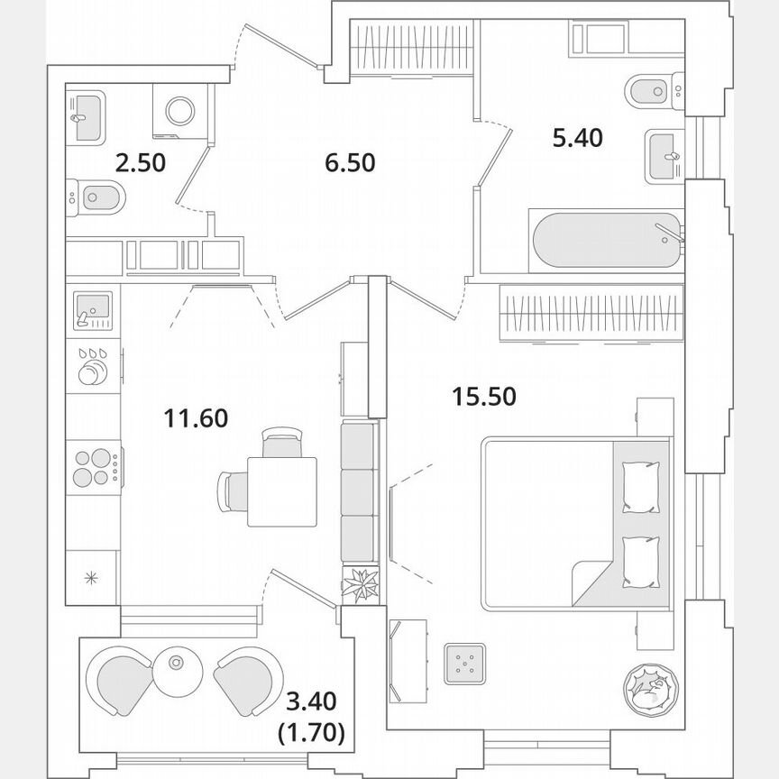 1-к. квартира, 43,2 м², 4/14 эт.