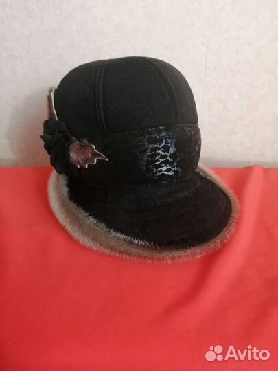 Шапка женская шляпа натуральная замша и мех