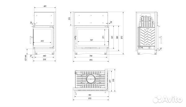 Каминная топка Kratki Oliwia/P/BS угловая справа