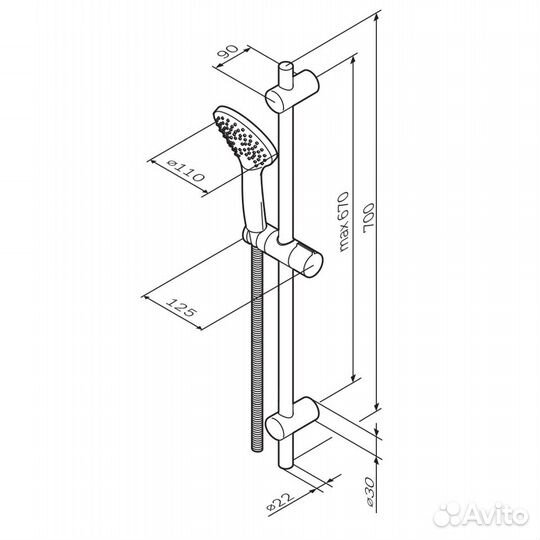 Душевой гарнитур AM.PM Gem F0190000 штанга, шланг