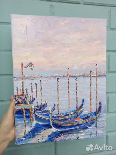 Картина Венеция Италия город лодки гондолы маслом