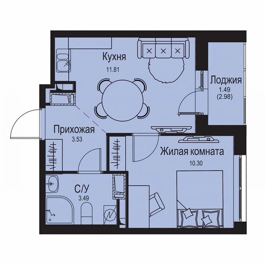 1-к. квартира, 30,6 м², 6/9 эт.