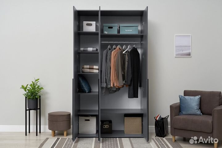 Шкаф 3х створчатый серый