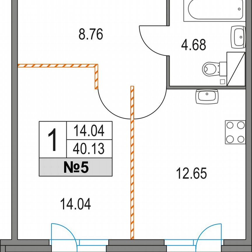 1-к. квартира, 40,1 м², 2/21 эт.