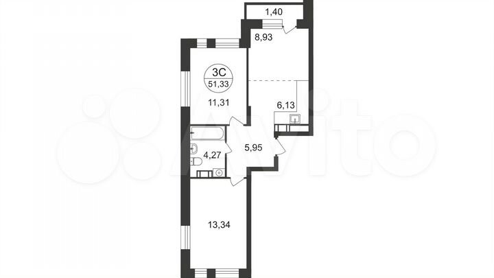 3-к. квартира, 51,3 м², 17/17 эт.