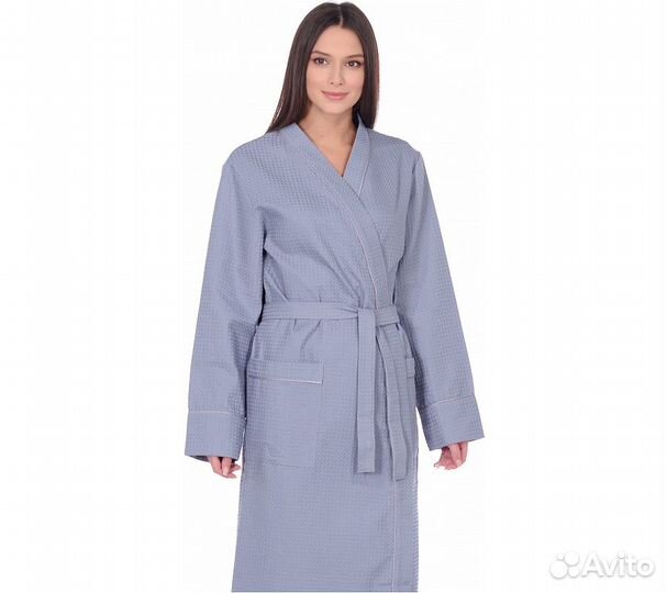 Халат вафельный Home One с кантом серый 50