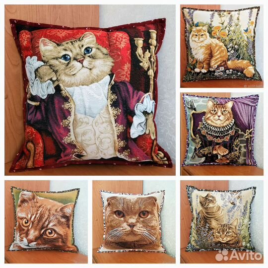 Гобеленовые подушки ручной работы (котики)