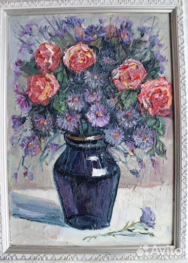 Картина розы, букет для Мамы. Шабуров, масло холст