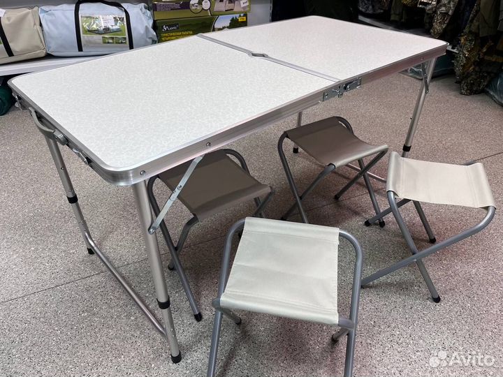 Стол складной туристический + 4 стульчика (белый)