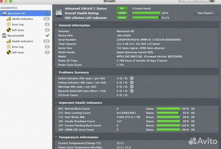 Оригинальные новые диски Apple SSD PCIe 128 Gb