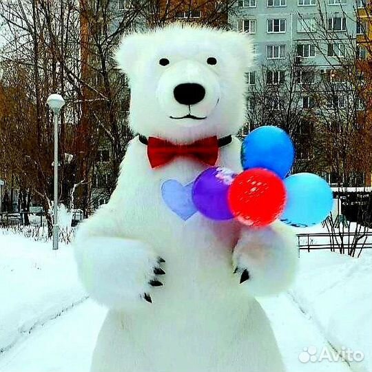 Белый розовый мишка поздравление ростовой медведь