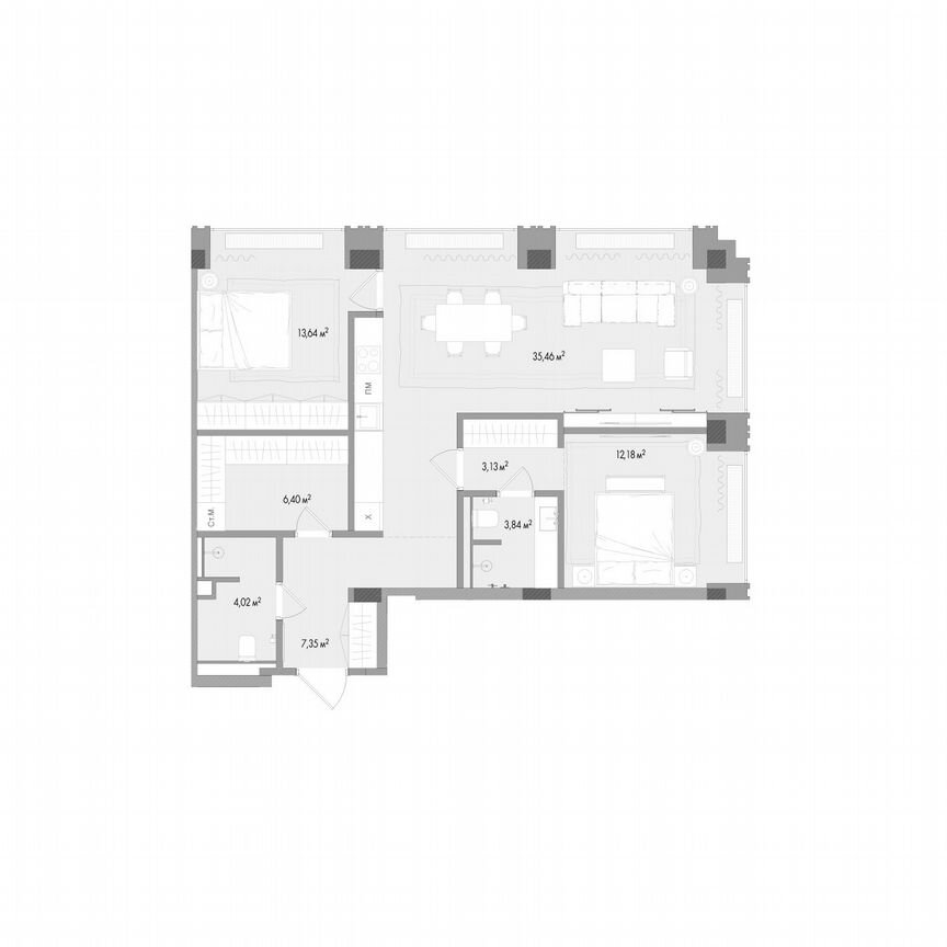 2-к. квартира, 84,8 м², 9/13 эт.