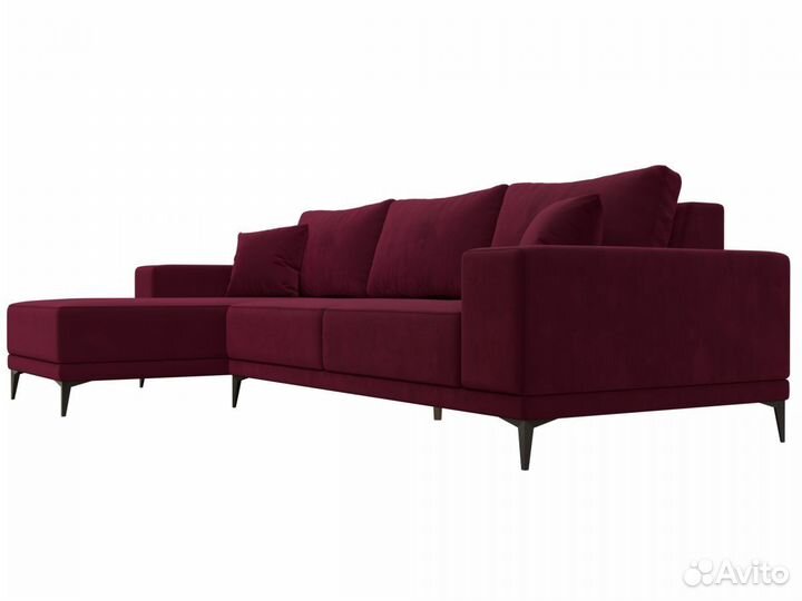 Диван угловой Льюес левый, микровельвет, бордовый