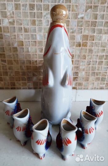 Графин, штоф рыба с рюмками. Набор 