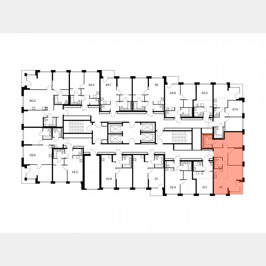 2-к. квартира, 62 м², 10/32 эт.