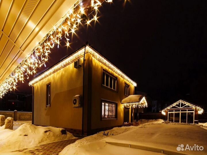 Украшение гирляндами. Новогоднее оформление домов