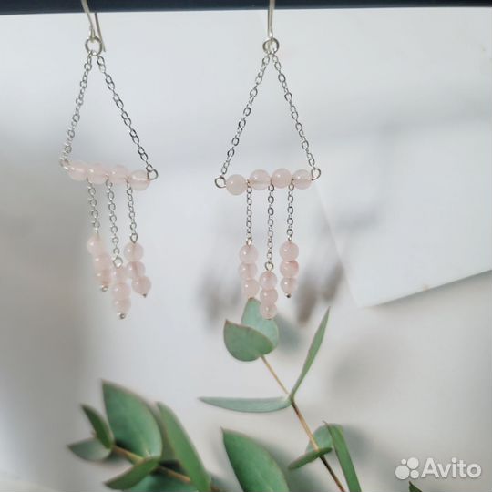 Серьги с натуральными камнями розовый кварц