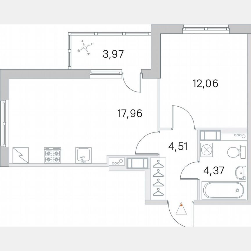 1-к. квартира, 40,9 м², 4/5 эт.