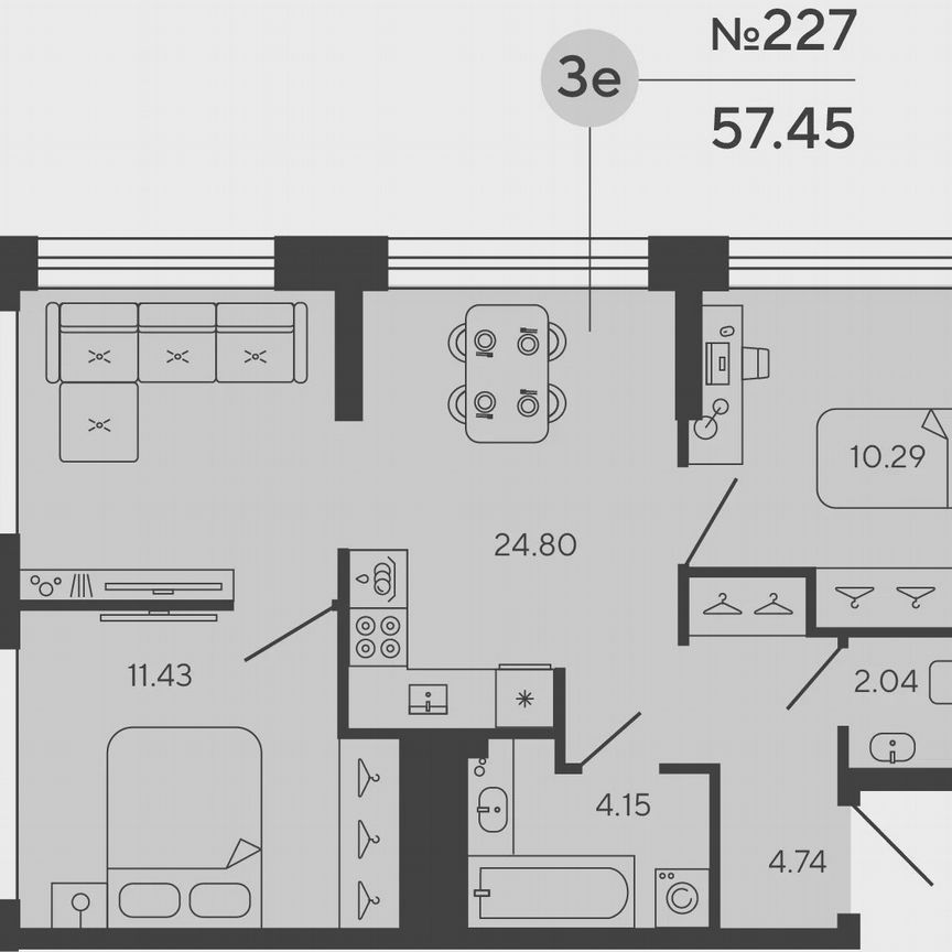 2-к. квартира, 57,5 м², 10/22 эт.