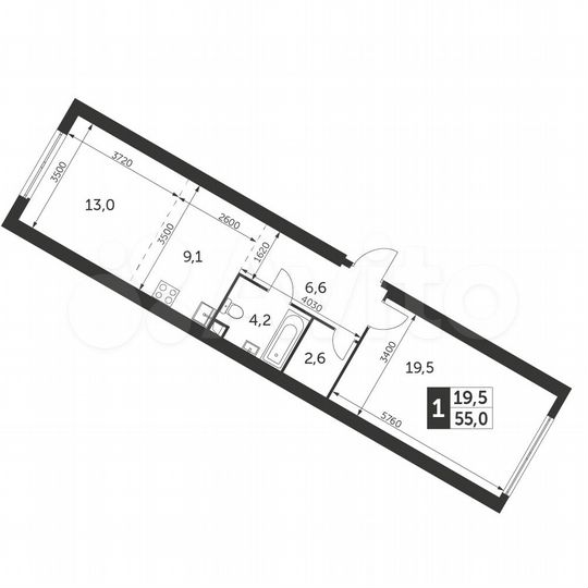 1-к. квартира, 55 м², 40/47 эт.