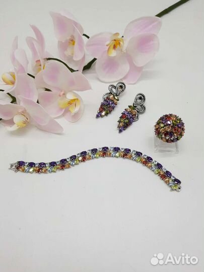 Серебряный браслет с цирконами 925 пр. р.18,5