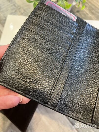 Обложка на паспорт Coach черная кожа и канва