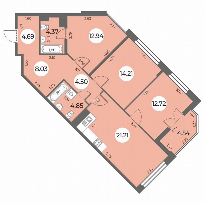 3-к. квартира, 89 м², 10/24 эт.