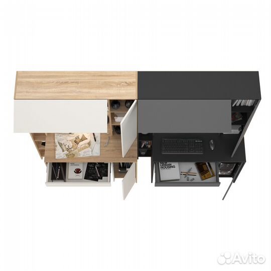 Два стола с надстройкой Mobi Комфорт 12.71 цвет дуб сонома/белый/антрацит/тёмно-серый