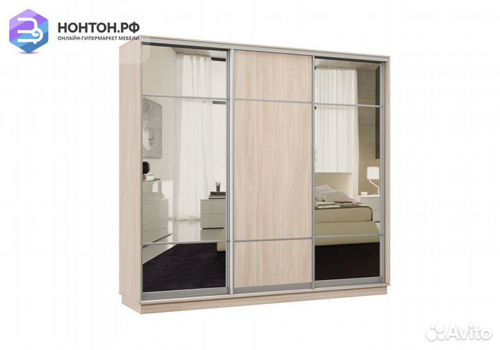 Шкаф-купе трёхдверный Приор с 2 зеркалами ясень ши