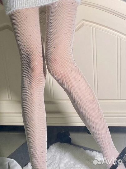 Колготки в стразах белые с доступом